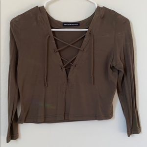 Brandy Melville olive green/brown lace up crop top